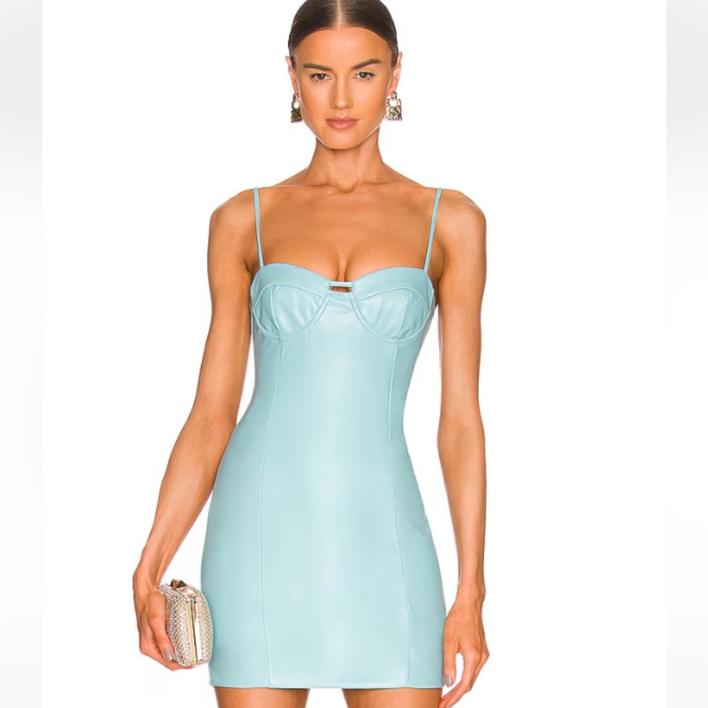 Revolve BARDOT blue bustier leather mini dress